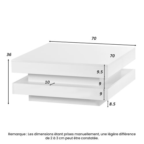 Table Basse Carrée LED 16 S, Plateau Et Côtés Lumineux, Panneaux Particules, Blanc