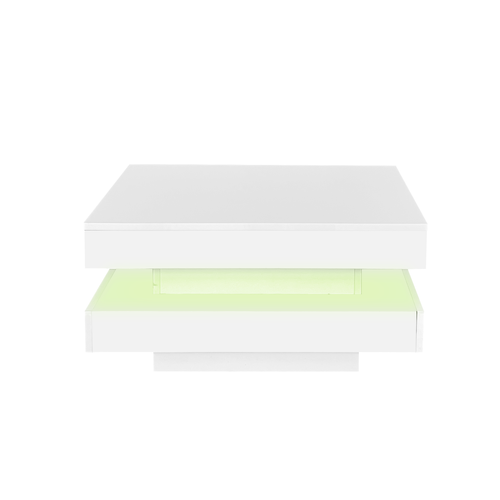 Table Basse Carrée Moderne, Plateau Pivotant, LED 16 S, Panneaux Particules, Blanc