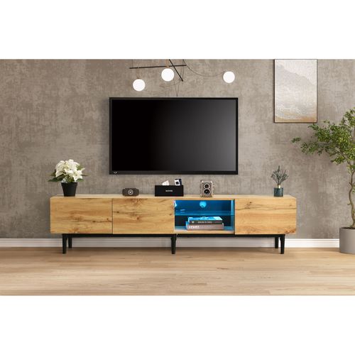 Meuble TV Moderne LED, Compartiments Ouverts, Structure Mdf Robuste, Design Contemporain, Naturel