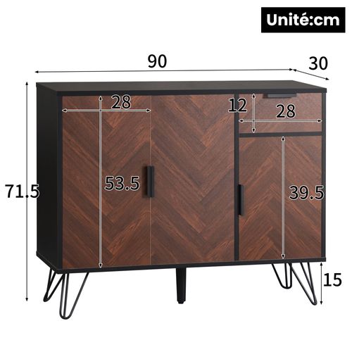 Buffet Salon Avec Tiroir Et Étagères Réglables En Hauteur Pour Rangement Salon Et Cuisine - Noir