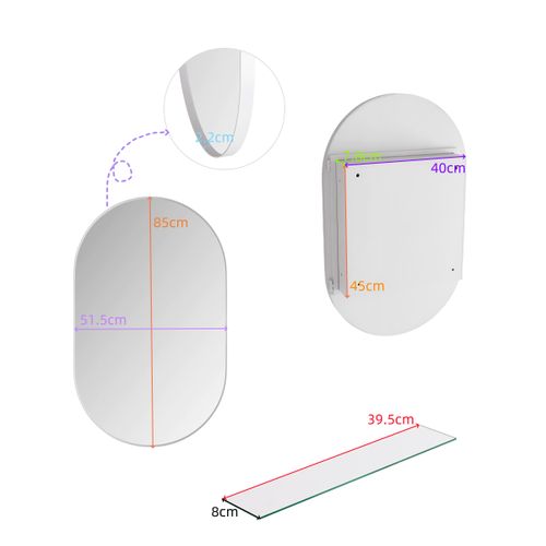Armoire Miroir Ovale Avec Meuble De Rangement Mural Pour Salle De Bain, Salon Ou Chambre Blanc