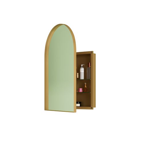 Armoire Miroir Arc Avec Meuble De Rangement Mural Pour Salle De Bain, Salon Ou Chambre Doré