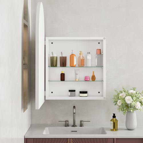 Armoire Miroir Arc Avec Meuble De Rangement Mural Pour Salle De Bain, Salon Ou Chambre Blanc