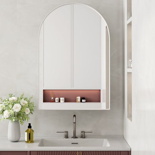 Armoire Miroir Arc Avec Meuble De Rangement Mural Pour Salle De Bain, Salon Ou Chambre Blanc