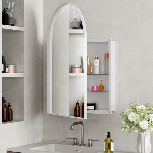 Armoire Miroir Arc Avec Meuble De Rangement Mural Pour Salle De Bain, Salon Ou Chambre Blanc
