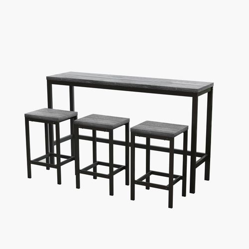 Ensemble Table Et Chaises Salle à Manger, Table Rectangulaire + 3 Tabourets, Mdf Et Métal - Gris