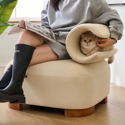 Fauteuil Fixe Avec Nid Pour Chat, Tissu Résistant, Bois, 79x69x64 Cm – Beige