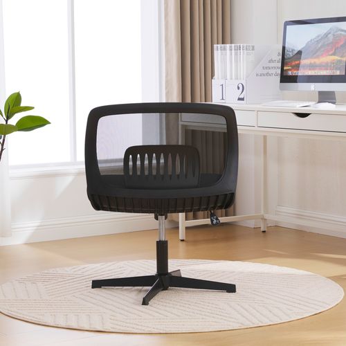 Chaise Bureau Pivotante 360°, Hauteur Réglable, Basculante, Assise Rembourrée Mesh - Noir