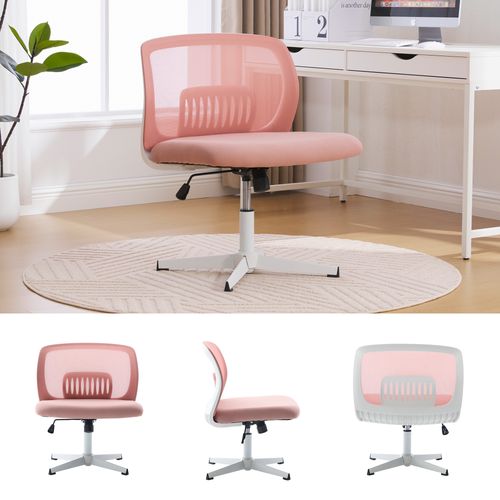 Chaise Bureau Pivotante 360°, Hauteur Réglable, Bascule, Assise Rembourrée Mesh - Rose