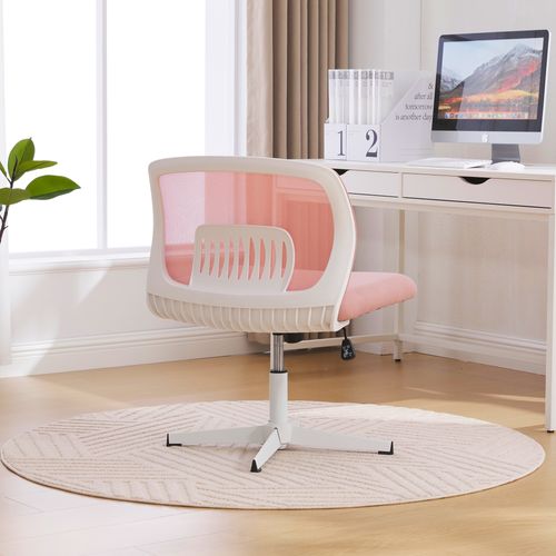 Chaise Bureau Pivotante 360°, Hauteur Réglable, Bascule, Assise Rembourrée Mesh - Rose