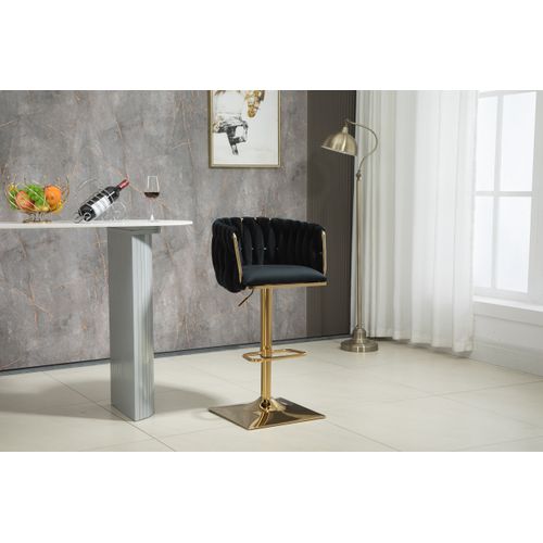 Chaises Bar Lot 2, Hautes Réglables, Dossier Et Repose-pieds, Assise Velours - Noir