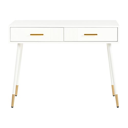 Coiffeuse - Bureau Et Coiffeuse Avec 2 Tiroirs Et Pieds En Métal, Mdf - 100x40x76 Cm, Blanc