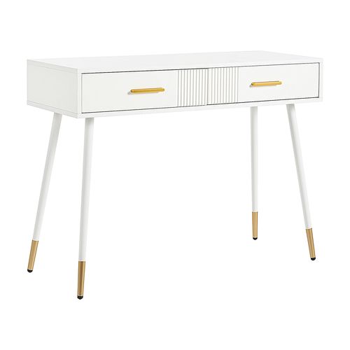 Coiffeuse - Bureau Et Coiffeuse Avec 2 Tiroirs Et Pieds En Métal, Mdf - 100x40x76 Cm, Blanc