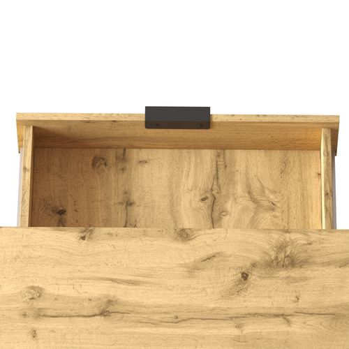 Table Basse Moderne, Tiroir Et Compartiment Ouvert, Rectangulaire, Pieds Métal, Mdf, Naturel/noir