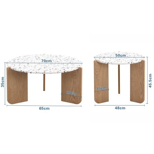Ensemble 2 Tables Basses Gigognes Rondes, Design Moderne, Mdf, Blanc/bois
