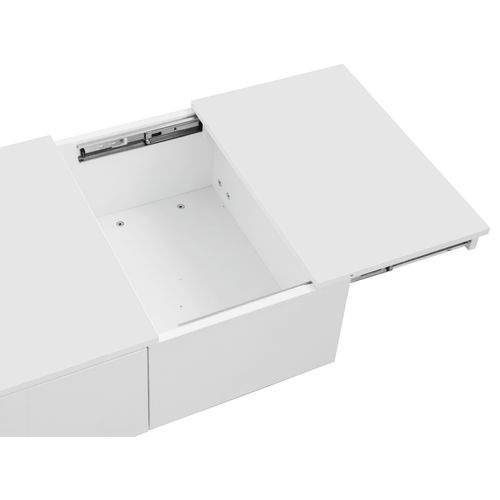 Table Basse Moderne, Design Brillant, Tiroirs, Rangement Intégré, Panneaux Particules, Blanc