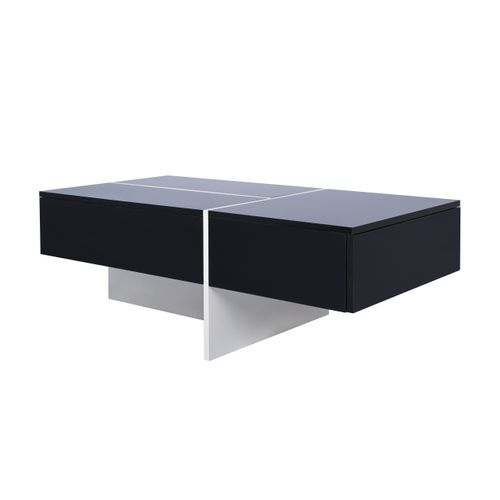 Table Basse Moderne, LED Pilotée Via Appli, 3 Tiroirs, Mdf, Noir