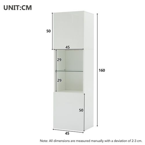 Bibliothèque LED Avec Télécommande, Portes, 1 Étagère Verre, Blanc