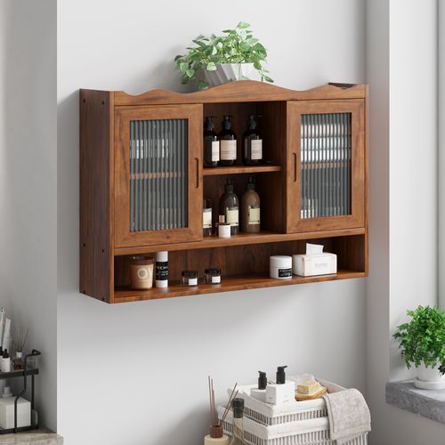 Armoire Murale, Portes Coulissantes, 3 Étagères, Rangement Rétro, Cuisine/salle De Bain, Brun