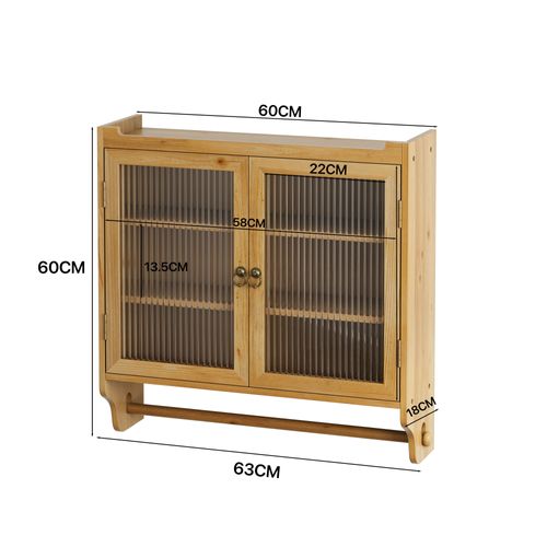 Armoire Murale, Porte-serviettes, Vitrées, Salle De Bain/cuisine, Bois , Étagères, Naturel