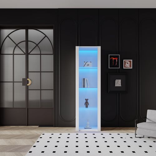 Bibliothèque Avec 3 Étagères En Verre Et Éclairage Intégré, Design Moderne Pour Salon - Blanc