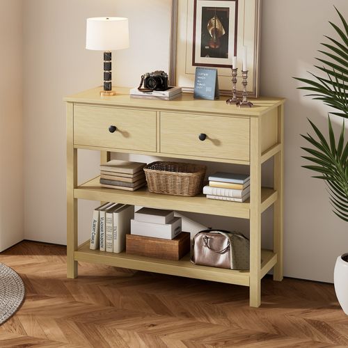 Console D’entrée Avec Tiroir Et Étagères Ouvertes - Meuble Pratique De Couloir En Mdf+pb - Naturel