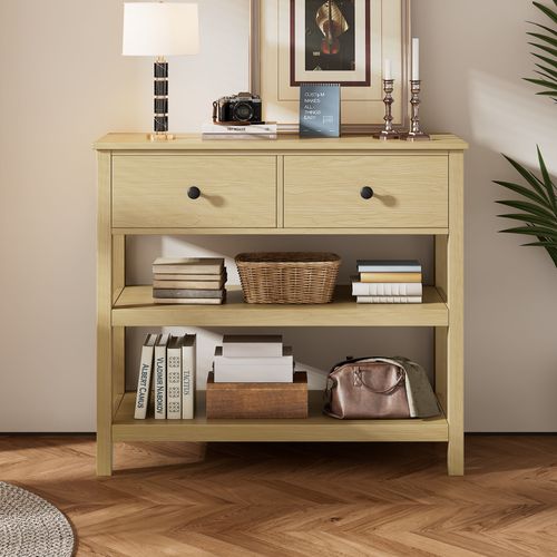 Console D’entrée Avec Tiroir Et Étagères Ouvertes - Meuble Pratique De Couloir En Mdf+pb - Naturel