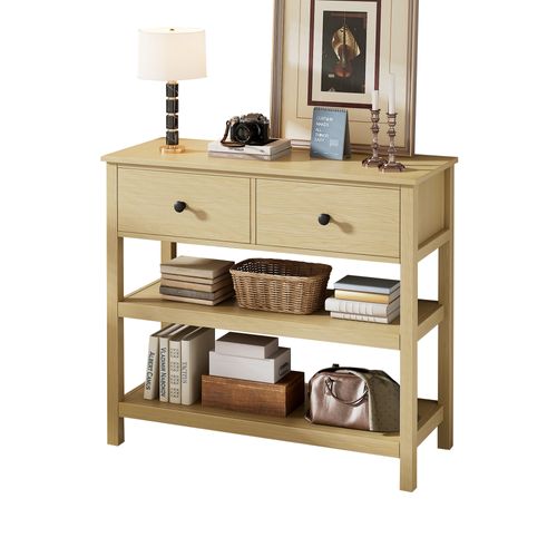 Console D’entrée Avec Tiroir Et Étagères Ouvertes - Meuble Pratique De Couloir En Mdf+pb - Naturel