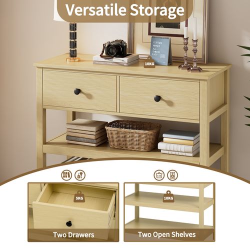 Console D’entrée Avec Tiroir Et Étagères Ouvertes - Meuble Pratique De Couloir En Mdf+pb - Naturel