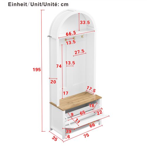 Vestiaire D’entrée Avec Patères Et Étagères - Meuble D’entrée Tout-en-un En Mdf, Blanc+naturel