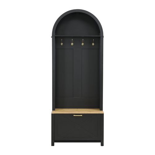 Vestiaire D’entrée Avec Patères Et Étagères - Meuble D’entrée Tout-en-un En Mdf, Noir+naturel