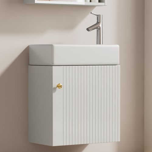Meuble Sous-vasque Suspendu Avec Vasque - Meuble Salle De Bain Compact, Mdf, 46x26x56 Cm - Blanc
