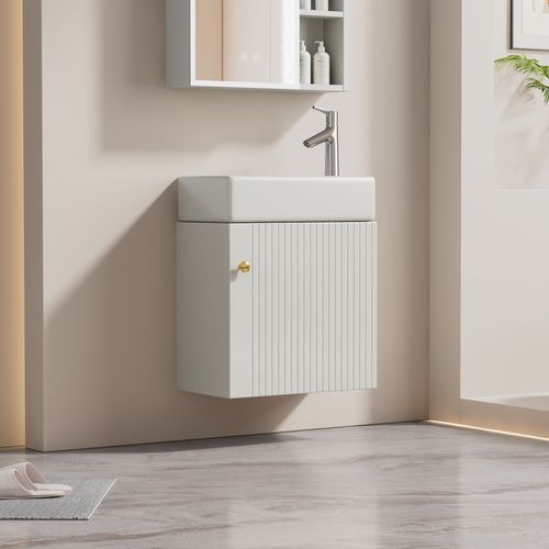 Meuble Sous-vasque Suspendu Avec Vasque - Meuble Salle De Bain Compact, Mdf, 46x26x56 Cm - Blanc