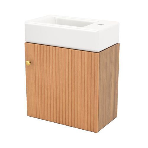 Meuble Sous-vasque Suspendu Avec Lavabo - Meuble Salle De Bain Compact En Mdf, Bois Naturel
