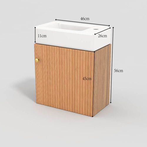 Meuble Sous-vasque Suspendu Avec Lavabo - Meuble Salle De Bain Compact En Mdf, Bois Naturel