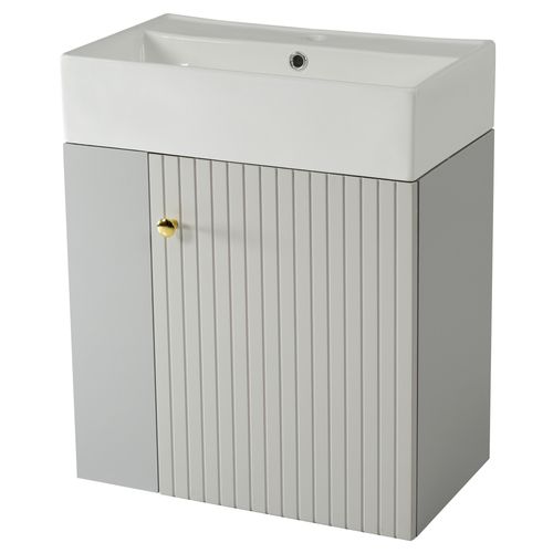Meuble Lavabo Suspendu Avec Vasque Intégrée - Meuble Compact Petite Salle De Bain, Gris