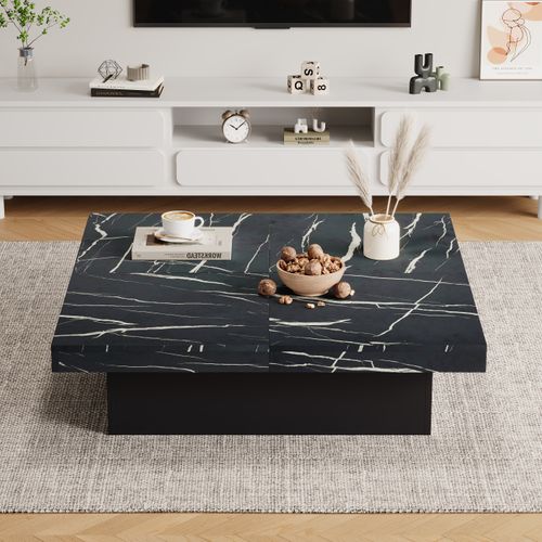 Table Basse Moderne Avec 4 Tiroirs De Rangement Et Plateau Coulissant - Panneau De Particules Noir