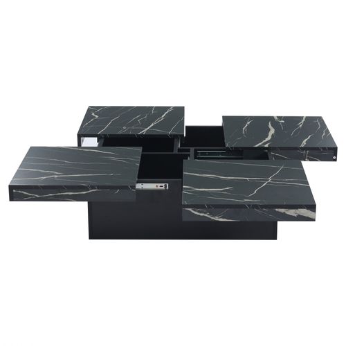 Table Basse Moderne Avec 4 Tiroirs De Rangement Et Plateau Coulissant - Panneau De Particules Noir