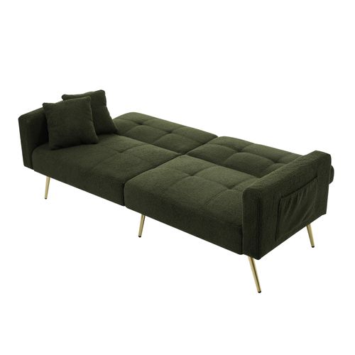 Canapé Droit Convertible 2 Places, Rangement Latéral, Inclinaison Réglable - Sherpa Vert