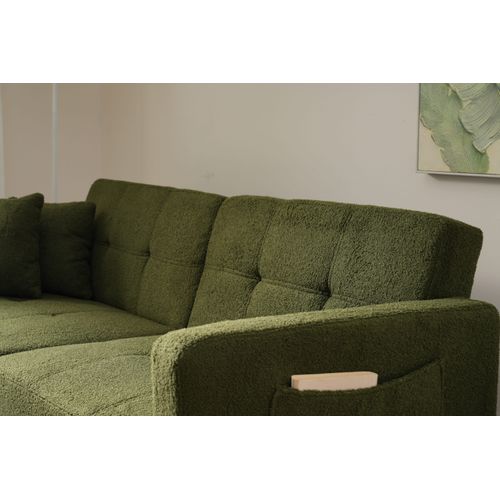 Canapé Droit Convertible 2 Places, Rangement Latéral, Inclinaison Réglable - Sherpa Vert