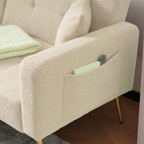 Canapé Droit Convertible 2 Places, Rangement Latéral, Inclinaison Réglable - Sherpa Beige