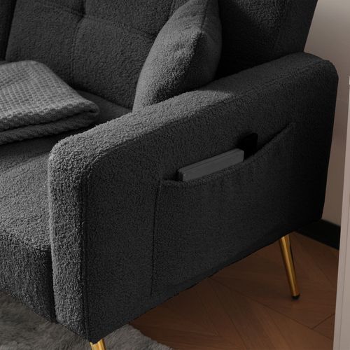 Canapé Droit Convertible 2 Places - Avec Rangement Latéral Et Inclinaison Réglable - Sherpa Gris