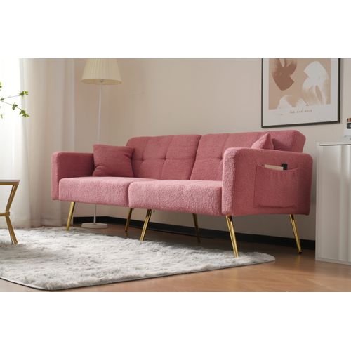 Canapé Droit Convertible 2 Places - Avec Rangement Latéral Et Inclinaison Réglable - Sherpa Rose