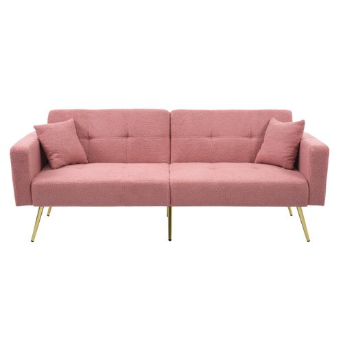 Canapé Droit Convertible 2 Places - Avec Rangement Latéral Et Inclinaison Réglable - Sherpa Rose