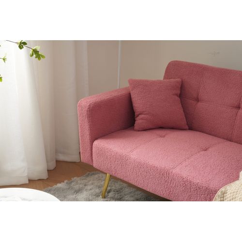 Canapé Droit Convertible 2 Places - Avec Rangement Latéral Et Inclinaison Réglable - Sherpa Rose