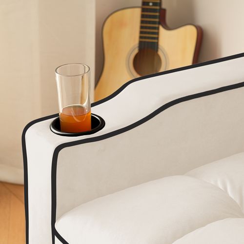 Fauteuil Convertible 1 Place, Porte-gobelets, Support Téléphone, Rangement Latéral, Velours Beige