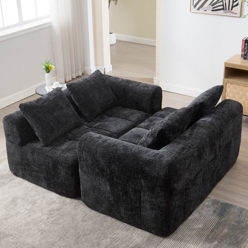 Canapé D'angle Modulable 3 Places, Rangement Latéral, Style Moderne, Revêtement Chenille - Noir