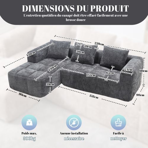 Canapé D'angle Modulable 3 Places, Rangement Latéral, Style Moderne, Revêtement Chenille - Gri's