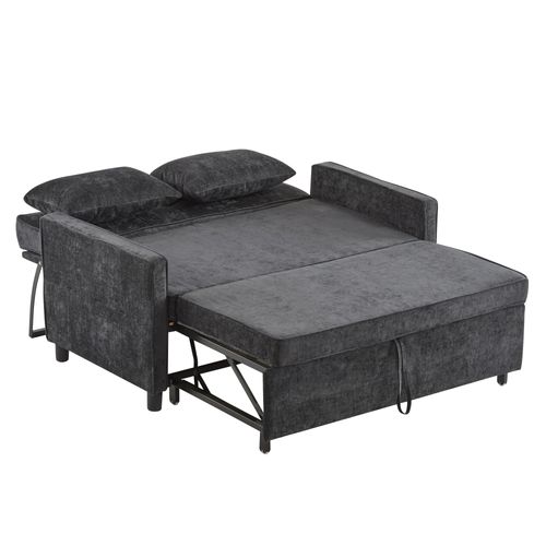 Canapé Convertible 2 Places, Dossier Réglable, Éponge Haute Densité, Revêtement Chenille - Noir