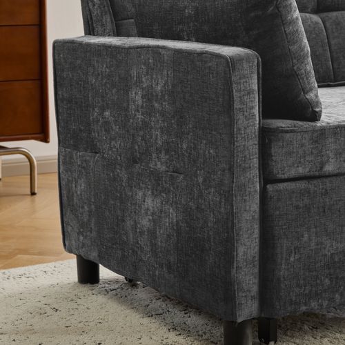 Canapé Convertible 2 Places, Dossier Réglable, Éponge Haute Densité, Revêtement Chenille - Noir